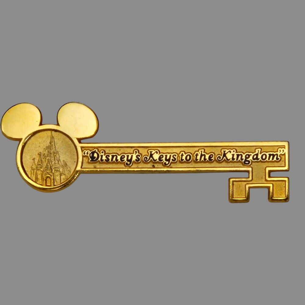 Disney's Keys to the Kingdom Gold Tone Mickey Mouse Castle Pin Brooch